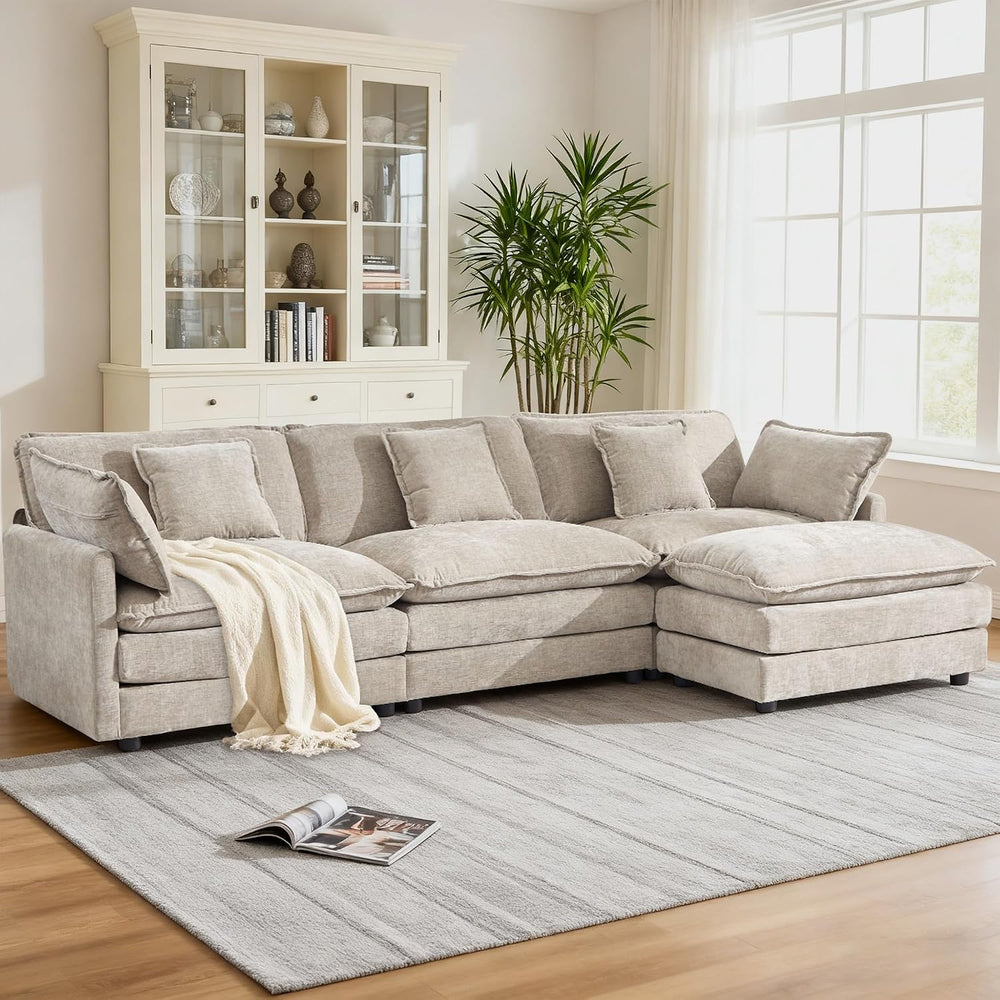 KIVENJAJA 111.5" W L Shaped Modular Cloud Sectional Sofa Couch for Livin...