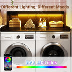 Aheaplus Washer and Dryer Countertop, 2-Tier Laundry Countertop Cover with LED Lights and Power Strip, Large Space Laundry Topper with Shelf for Laundry Room Organization, Black Marble