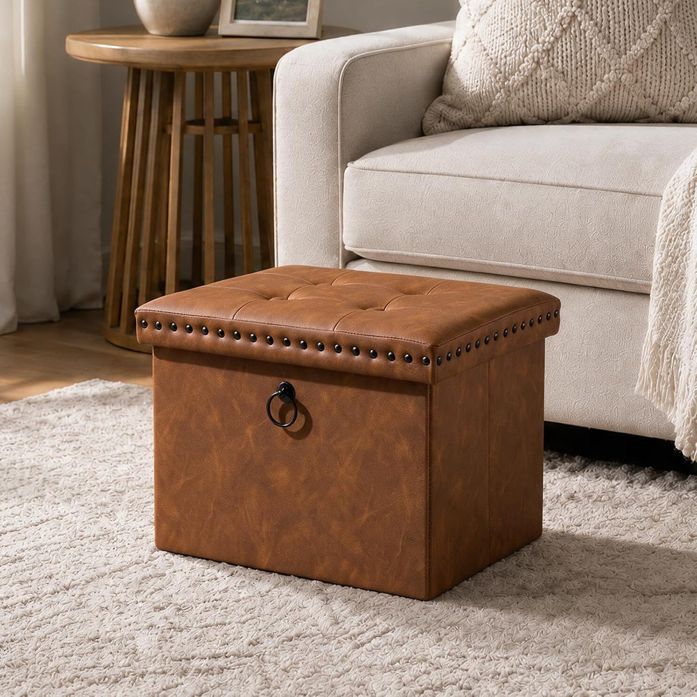 oakvivo Folding Storage Ottoman 16x12x12 inches, Small Faux Leather Foot Rest...