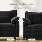 Vesgantti 40" Single Seat Sofa, Comfy Cloud Couch Deep Seat Upholstered Couch Corduroy Modern Sofa with Armrest Pillow, Easy Assembly for Living Room, Bedroom and Apartment, Black