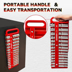 Magnetic Socket Holder Set with Handle, Portable Socket Organizer, Heavy Duty Socket Racks 3/8" Drive Holders Hold 28 standard Sockets for Tool Box (Red, 3/8" Drive)