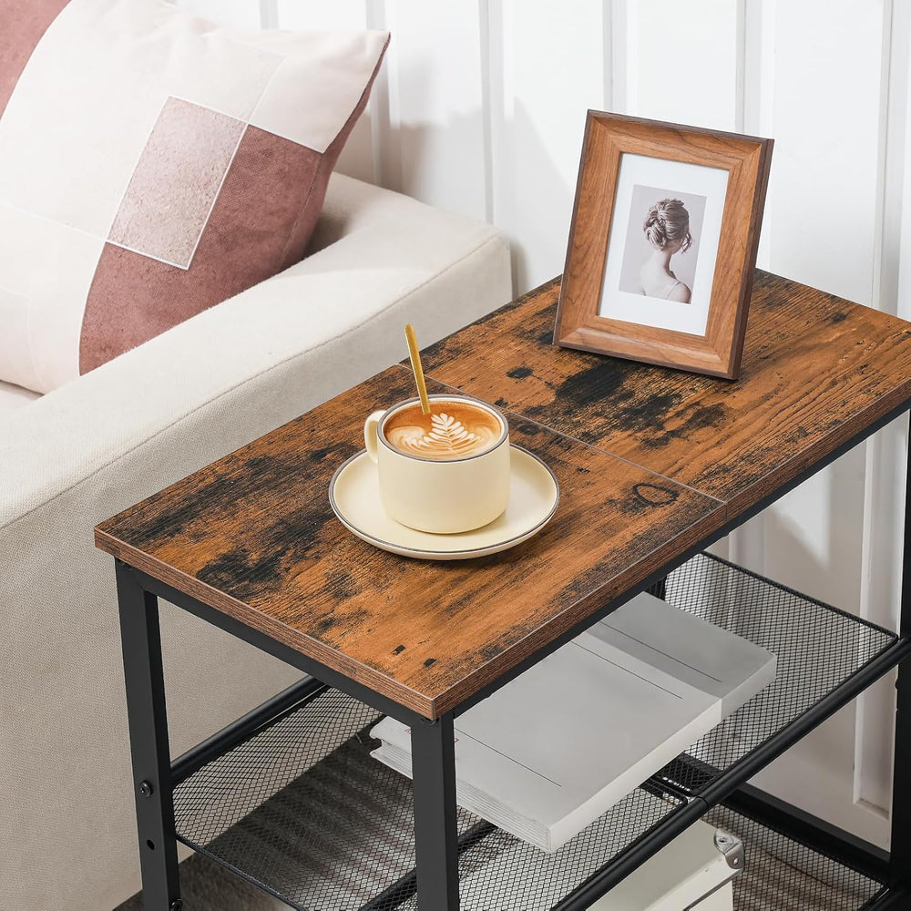 HOOBRO End Table, 3-Tier Narrow Side Table, Nightstand with 2 Flat or Slant A...