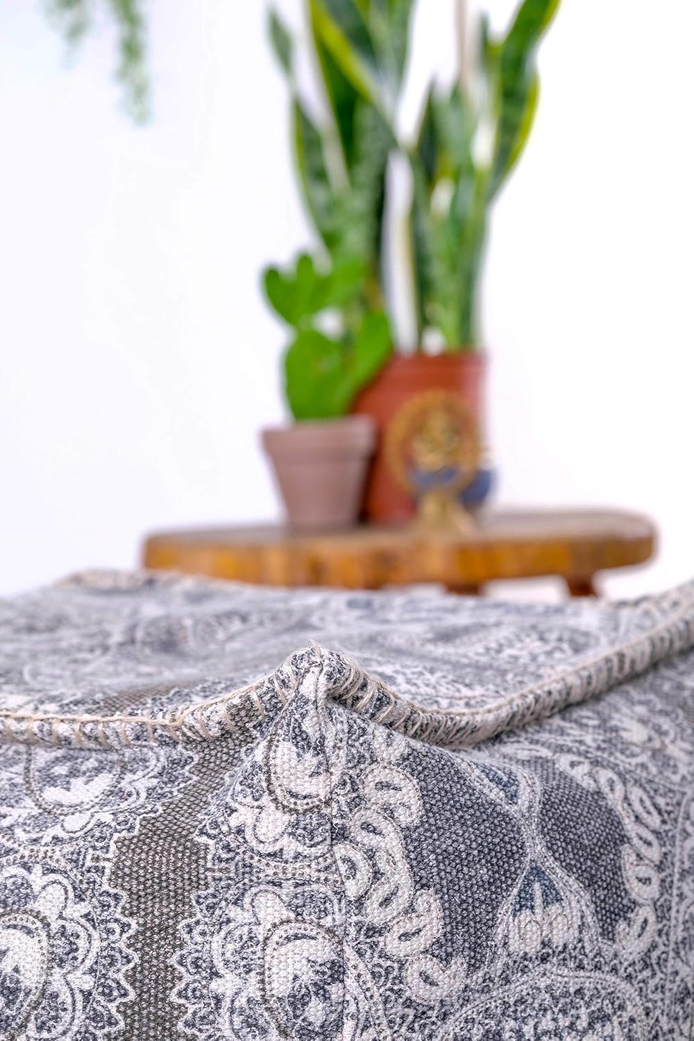 Mandala Life Art Pouf Ottoman - 20x20x20" - Foot Rest Stool - Gray Cube