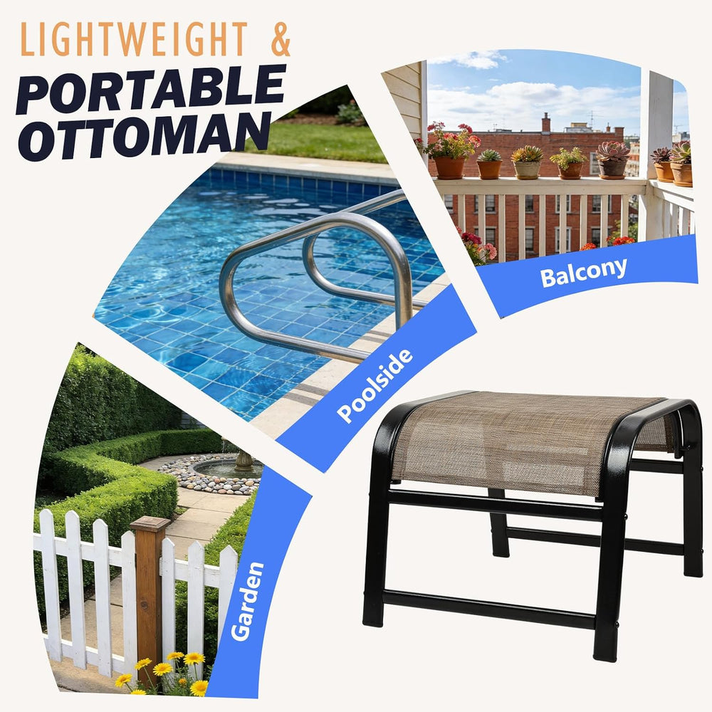 Outdoor Ottoman Patio Footstool 2 Set Modern Breathable Metal Frame Foot Rest...