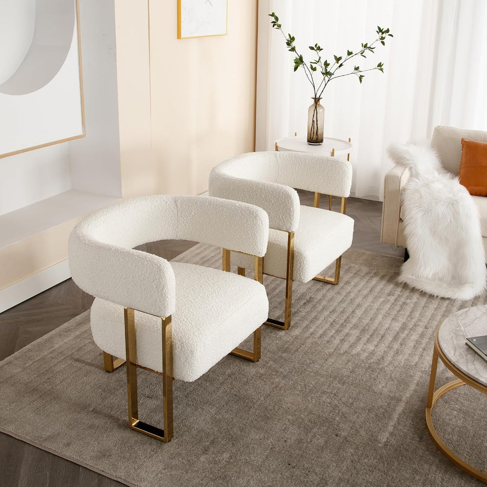 Barrel Accent Chairs Set of 2, Modern Side Chair with Golden Metal Legs, Sher...
