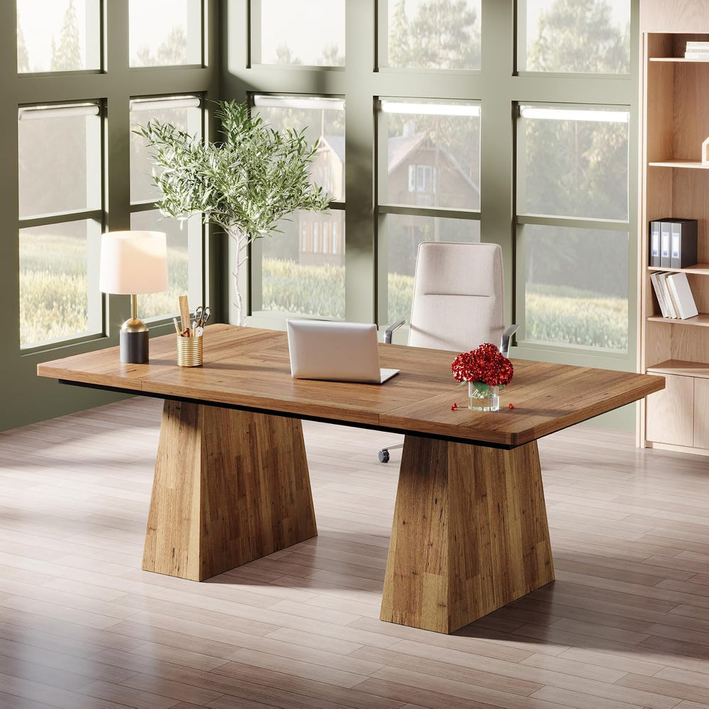 Tribesigns 63-Inch Executive Desk, Large Office Computer Desk with Double Ped...