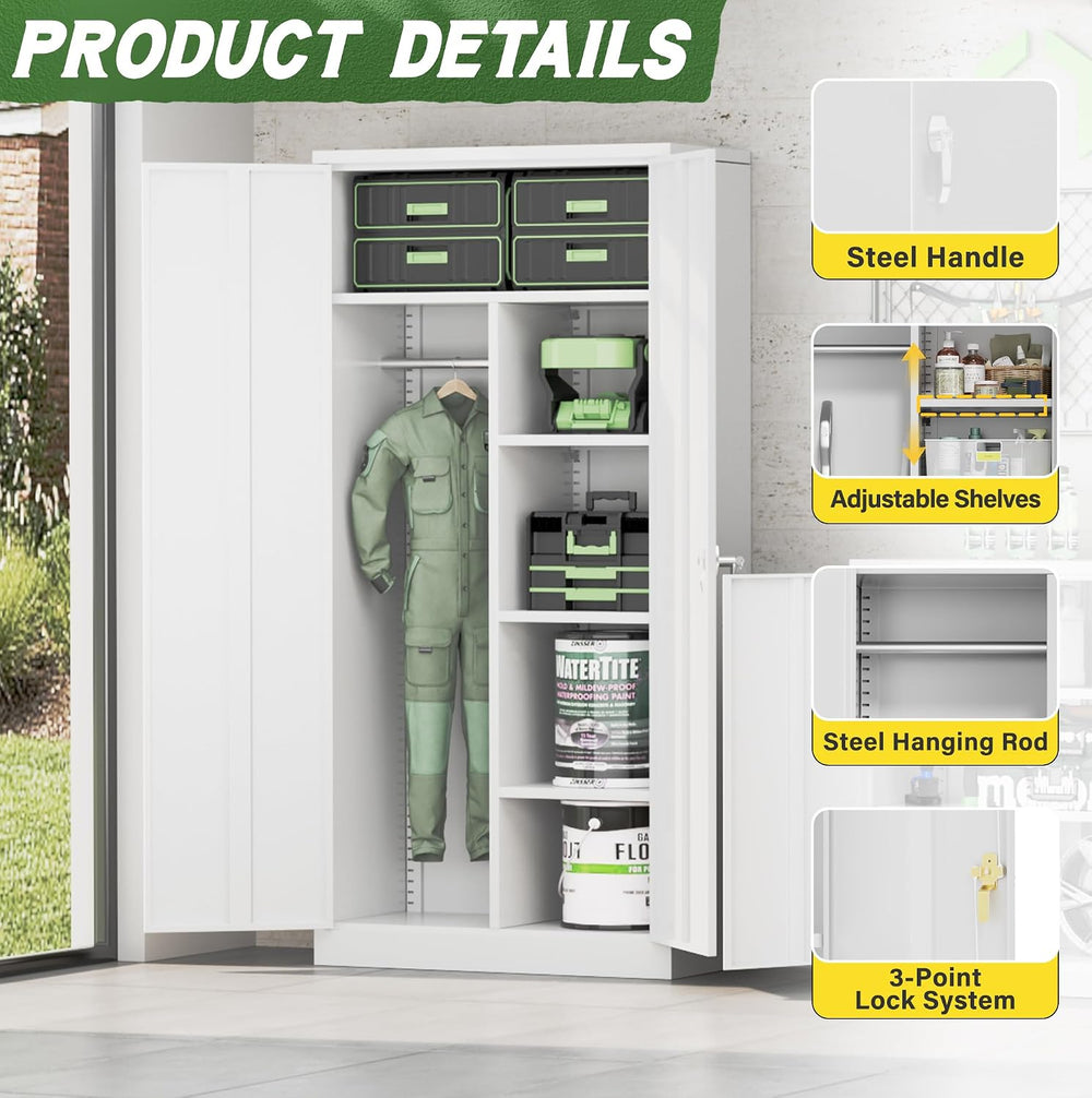 Greenvelly Metal Wardrobe Closet with Doors and Shelves,72" Armoire Ward...