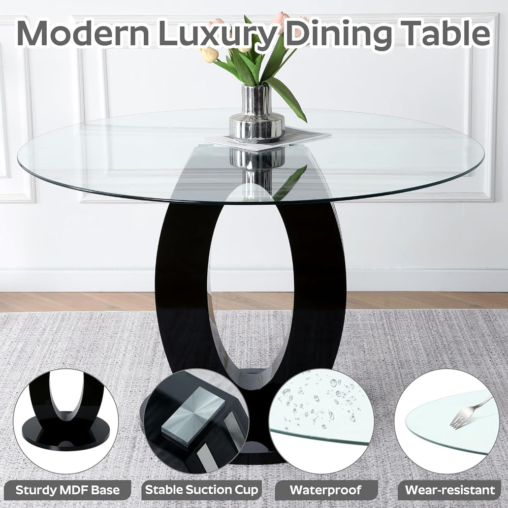 RGZ 47'' Modern Luxury Clear Glass Round Dining Table for 4-6, Glass ...