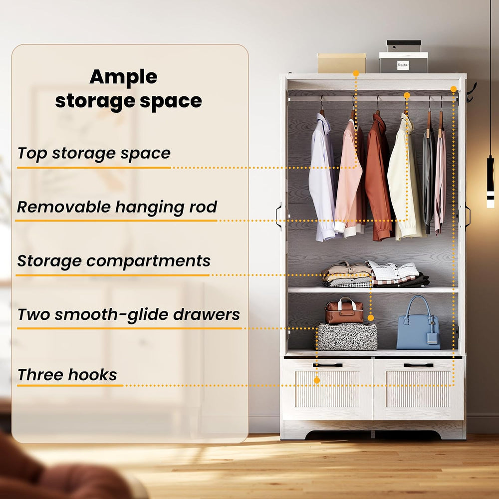 ANCTOR 71" Wooden Armoire Wardrobe Closet with 2 Drawers & Hanging R...