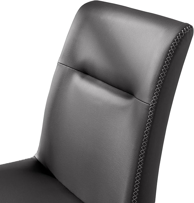 SyMax Dining Chairs Set of 8, Faux Leather Dining Room Chairs with Stitched Edge Trim, Modern High-End Kitchen Side Chairs for Bedroom, Living Room, Ash Gray