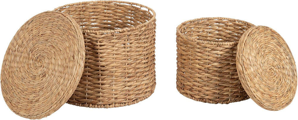 Kate and Laurel Halm Modern Woven Rattan Round Storage Side Tables, Set of 2,...