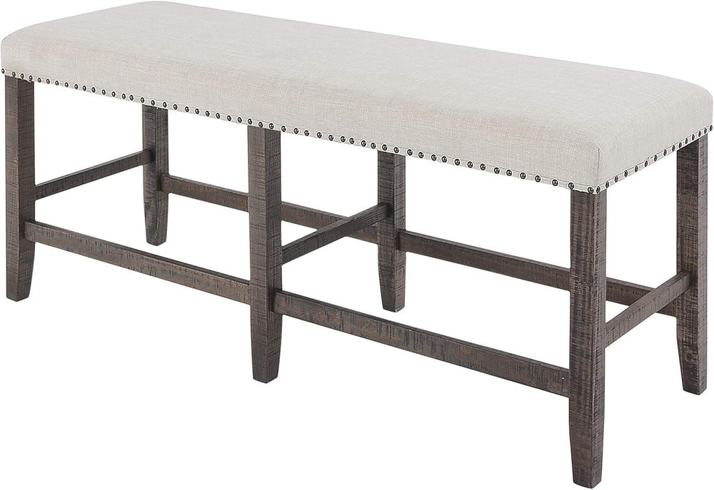 Jofran Willow Creek Distressed Pine Counter Height Dining Bench, Rustic Uphol...