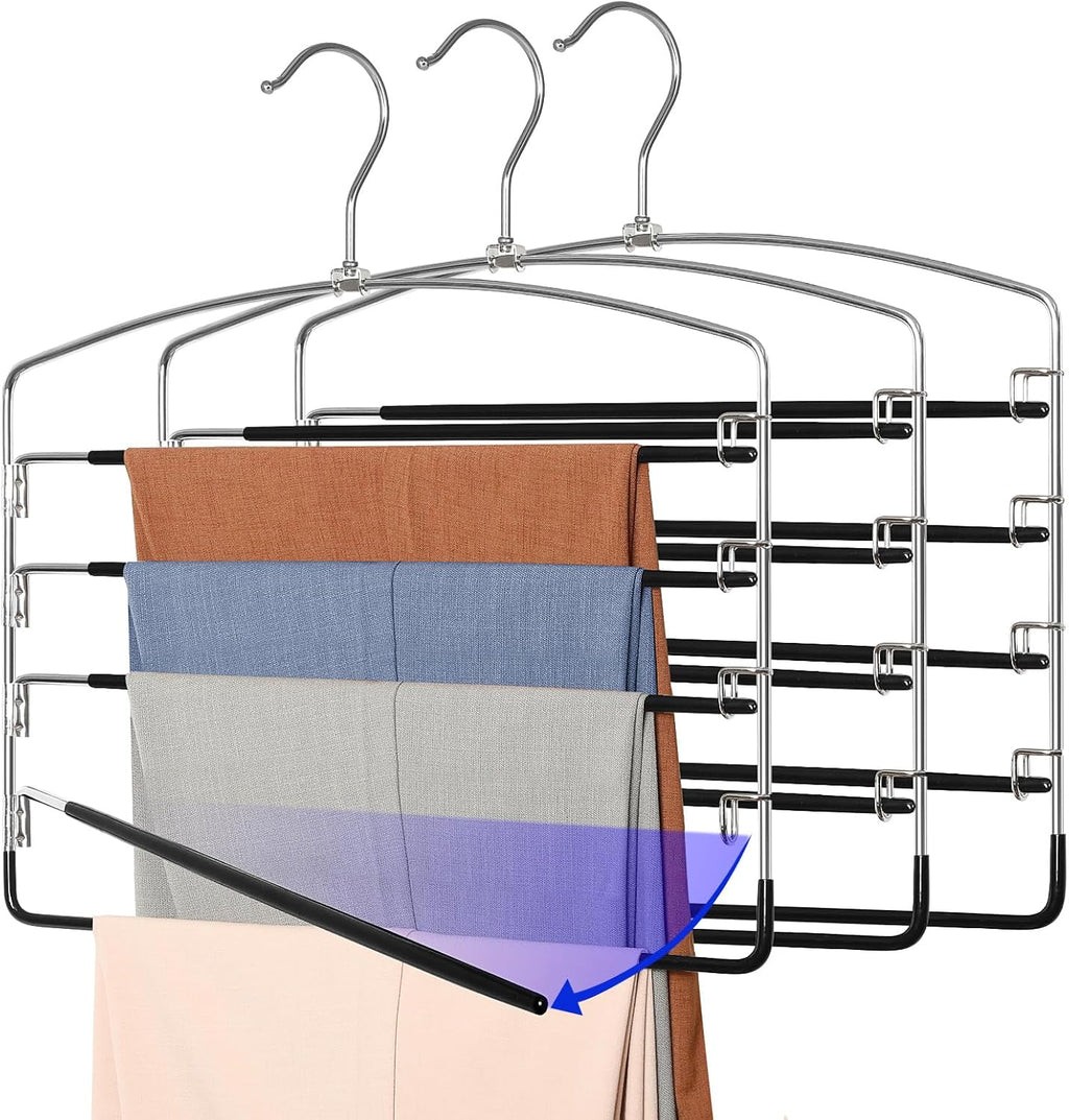 TOPIA HANGER Pant Hangers Space Saving 3 Pack Yoga Pants Leggings Hangers for Closet Non Slip 5 Tier Swing Arm Hanger Organizer for Pants Yoga Pants Leggings Trouser Jeans Slack - CT49B