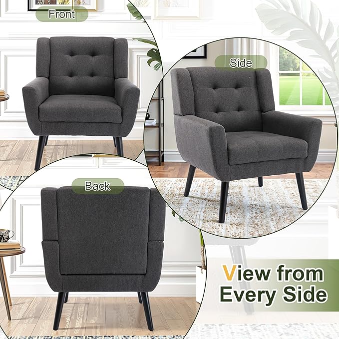 NicBex Modern Accent Chair for Living Room Upholstered Foam Filled Living Room Chairs with Metal Legs Linen Cozy Lounge Armchair for Living Room Bedroom,Dark Grey
