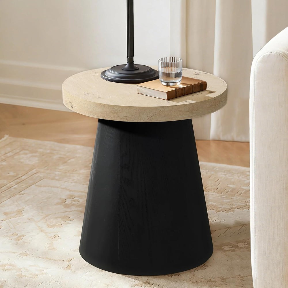 LuxenHome Side Table, 19'' Small Round Accent End Table, Light Wood F...