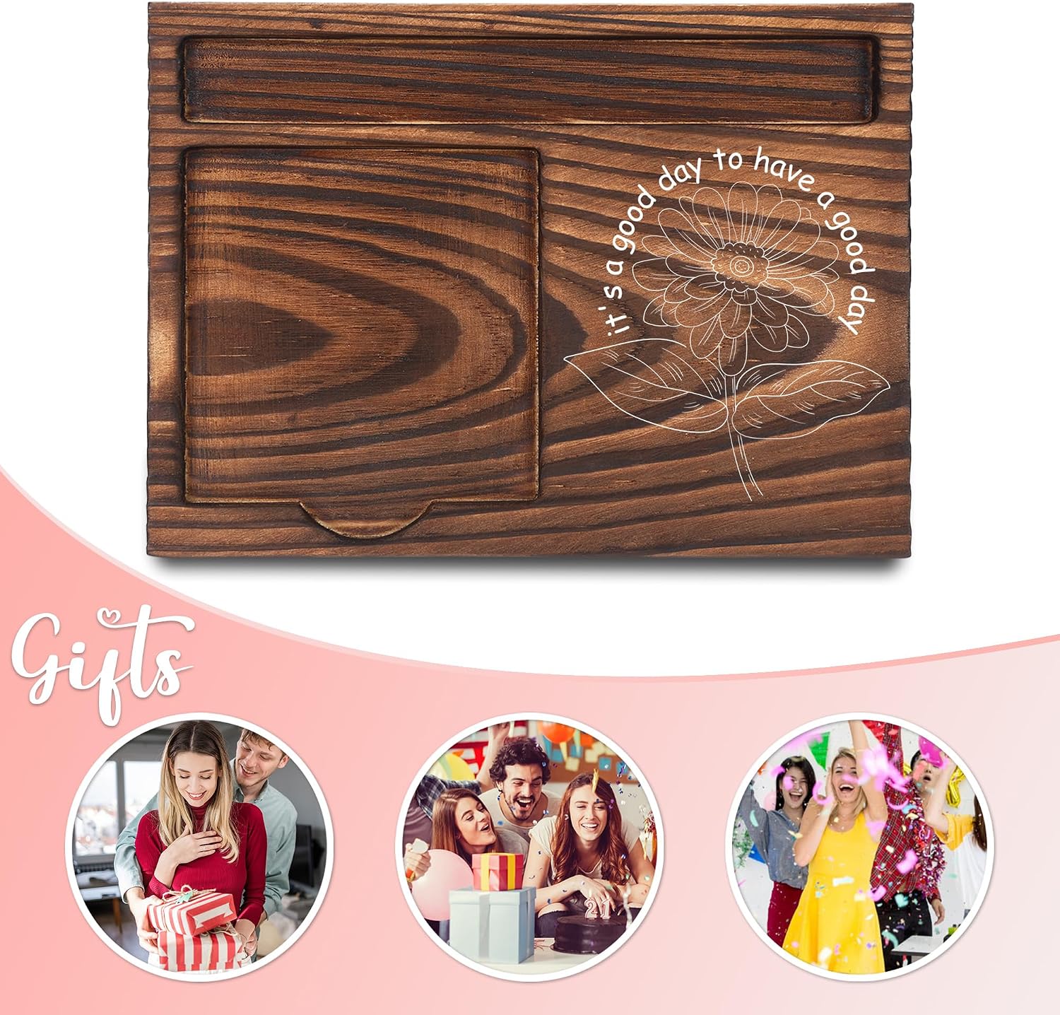 Motivational Gifts, Inspirational Gifts, Positive Gifts, Encouraging Gifts, Sticky Note Holder, Post-it Note Dispenser for Desk, Wooden Post-it Note & Pen Holder 6.5" x 4.7" - FTA119