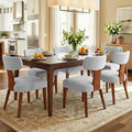 Dining Chairs Set of 6, Mid-Century Modern Upholstered Kitchen Chairs with Curved Backrest and Linen Fabric Seat, Wood Leg Accent Chairs for Dining Room, Living Room, Bedroom, Grey