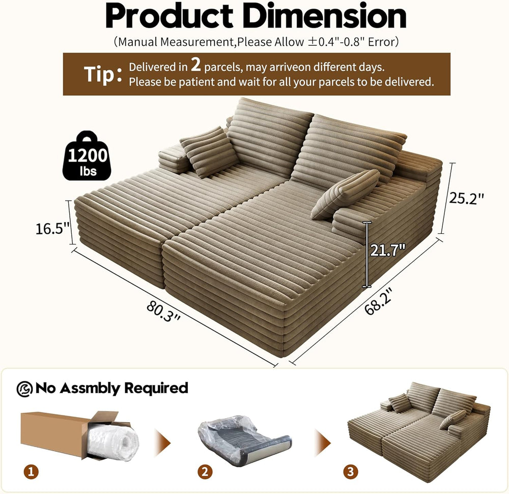 80” Oversized Double Lounge Chaise,Cloud Plush Sofa Bed,Upholstered Cloud Sof...
