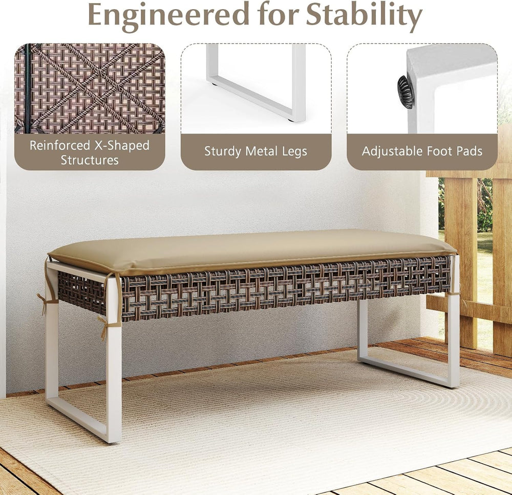 Tangkula Outdoor Ottoman, Patio Rattan Heavy Duty Wicker Footrest with Soft C...
