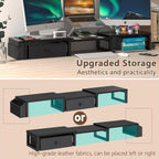 LAND·VOI Dual Monitor Stand with Drawer and Side Pockets, Monitor Riser for Desk, Home Office Desk Storage, Multi-Scenario Adaptation for Work and Entertainment, Black, HMS02BK