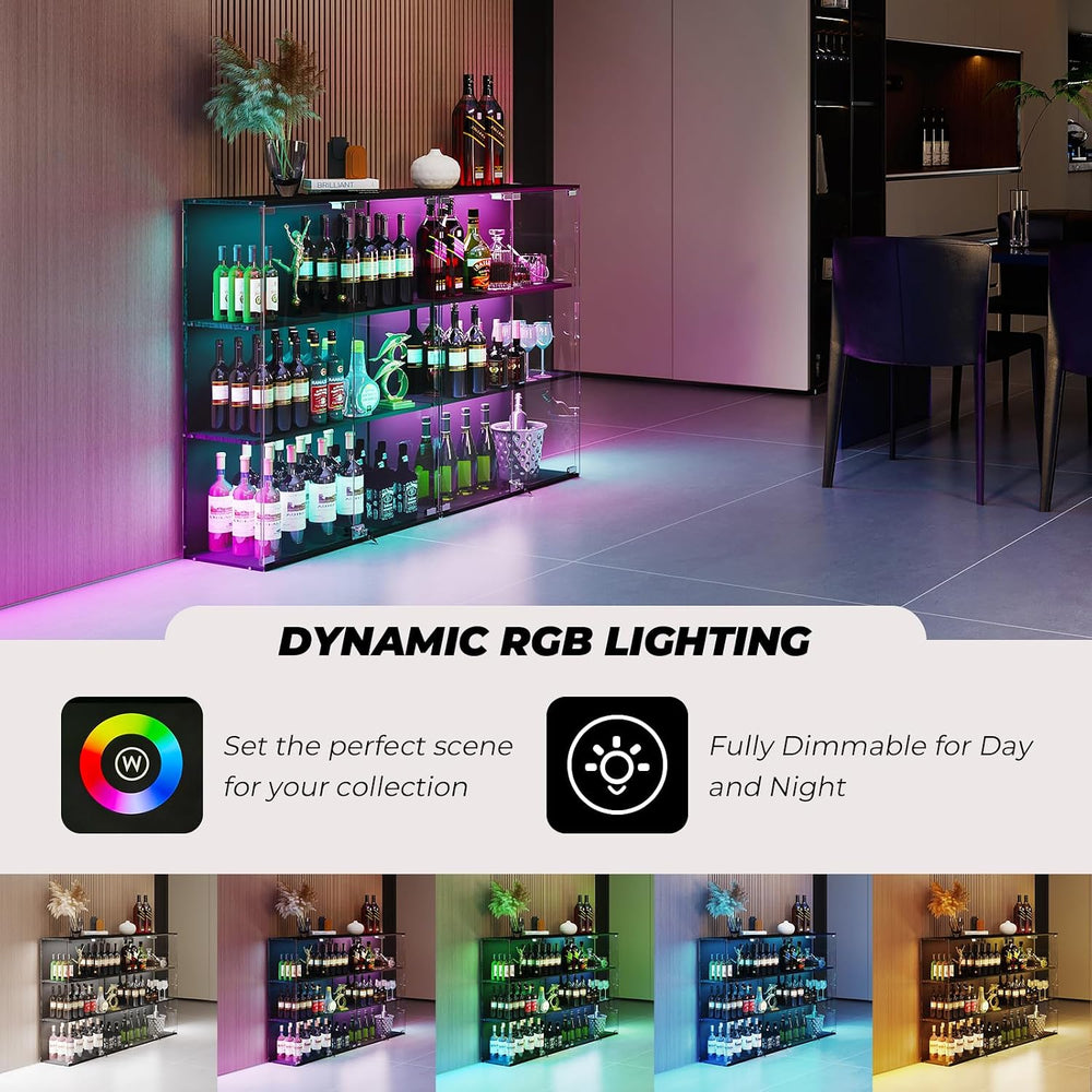VersionTECH. Glass Display Cabinet with RGB LED Lights, Full-View Display, 3-...