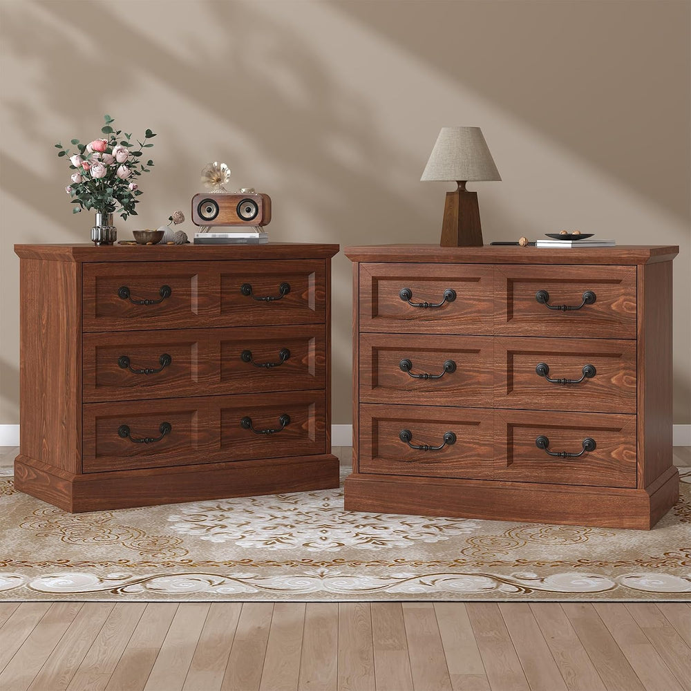VVFLU 27.6" Wide Farmhouse Nightstand with Charging Station, 3 Drawer Ni...