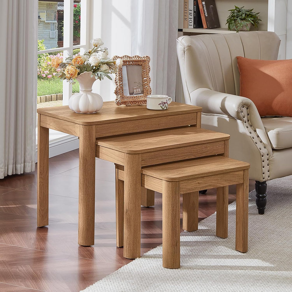 Joaxswe Farmhouse Nesting Tables Set of 3, Brown | Nesting Side Tables with R...