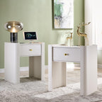 23.6" Tall Modern Nightstand Set of 2, 22" Wide Curved Bedside Table with Charging Station, Wooden Night Stand with 1 Storage Drawer, Large End Table for Bedroom, Living Room, White