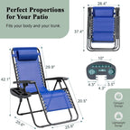 Devoko Zero Gravity Chair, Foldable Patio Recliner with Cup Holder, Blue | Padded Design, Heavy Duty, Supports 350 LBS, Anti-Gravity, for Camping, Outdoor, Lawn Use