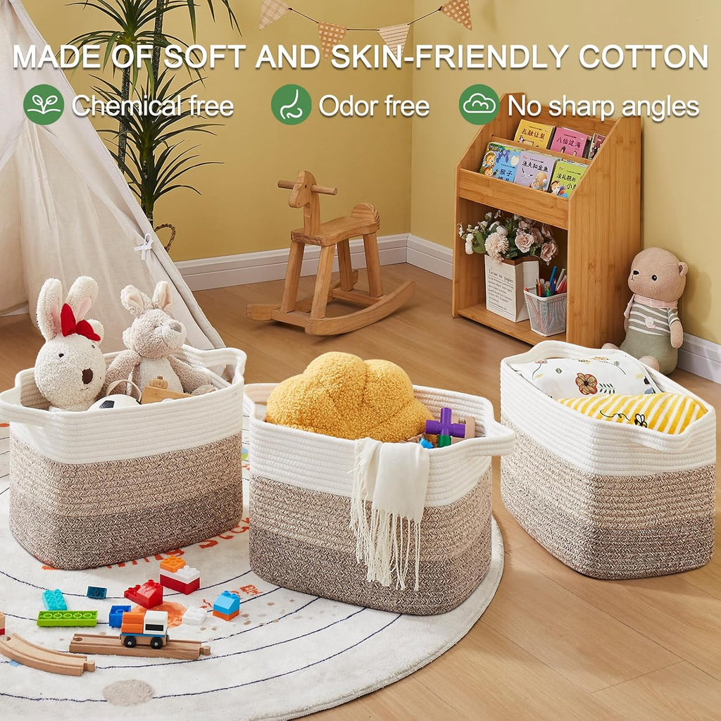 Storage Baskets for Organizing, Woven Baskets for Shelves, Rectangle Decorative Organizer for Storage Clothes, Toy, Books, Towels Nursery Bins 3 Pack (Gradient Yellow, 15.75"x11.8"x9.85")