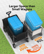 Collapsible Foldable Wagons, 440lbs Capacity Wagons Carts Foldable with All-Terrain Wheels, Heavy Duty Foldable Wagon, Utility Wagon Carts with Brakes for Camping, Sports, Shopping, Grocery, Black