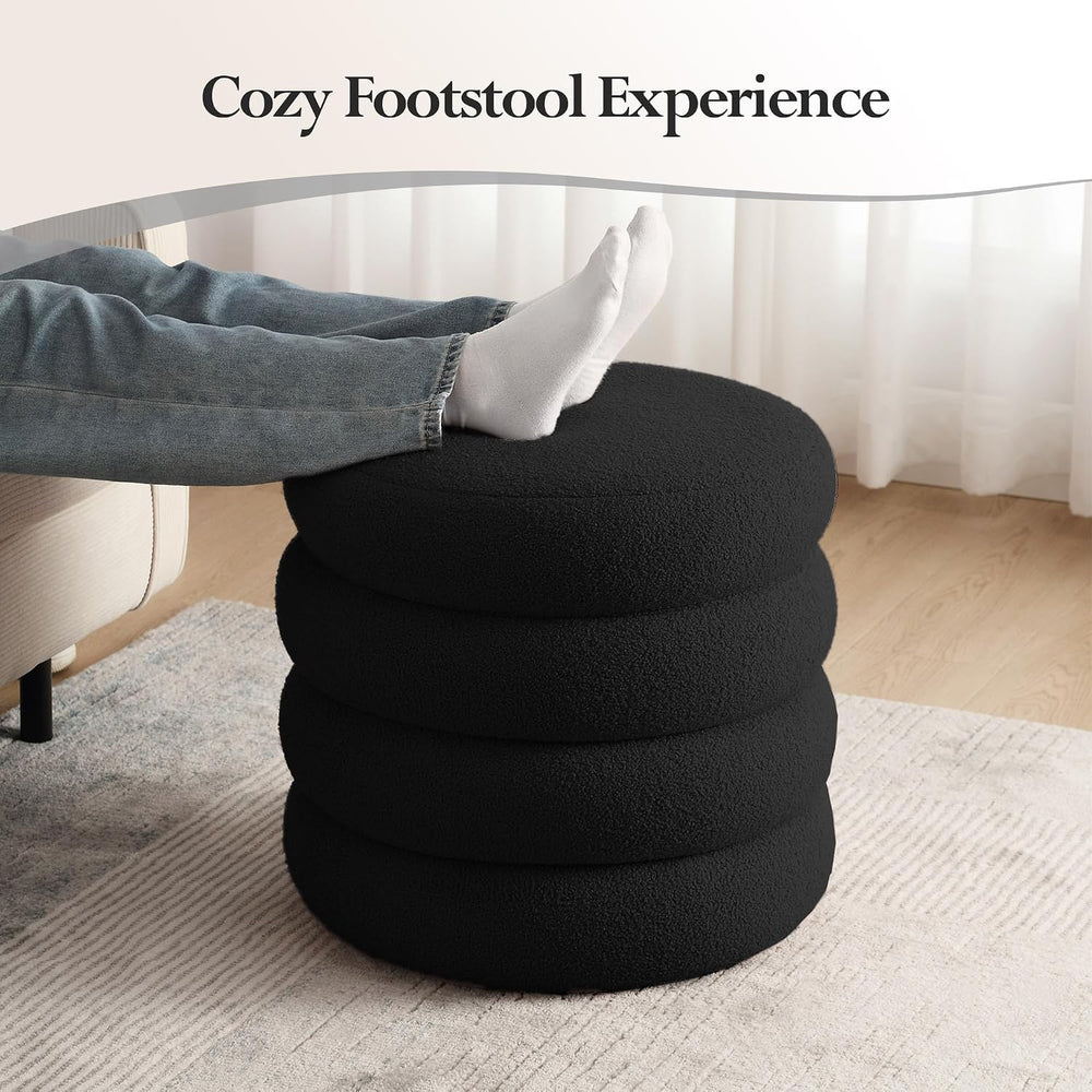 19.5 Inch Round Storage Ottoman, Modern Sherpa Ottoman Coffee Table with Remo...