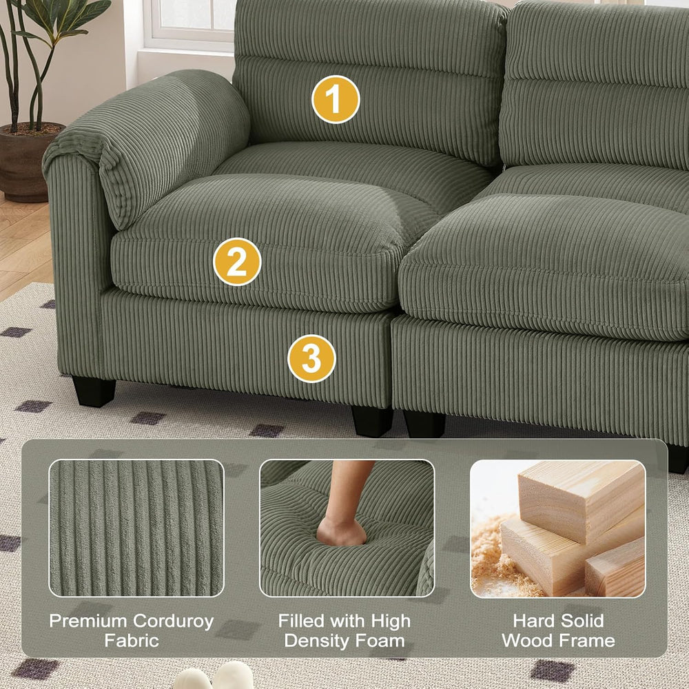 HAOMARKETS Corduroy Sofa Set, Upholstered Ottoman Footrest, Modern Living Roo...