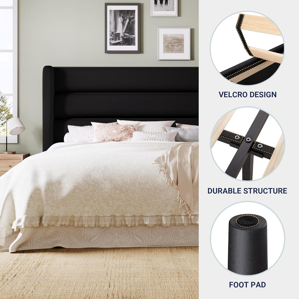 Allewie Full Size Platform Bed Frame with Velvet Upholstered Wingback Headboa...