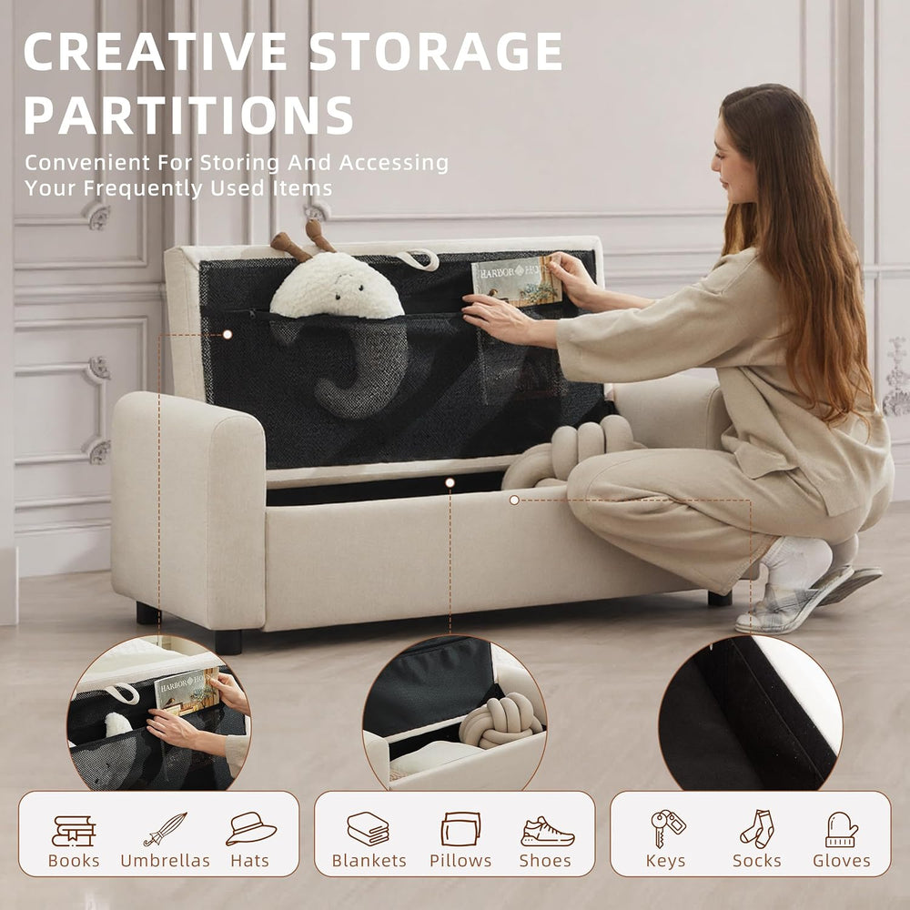 48" Ottoman with Storage, Tufted Storage Ottoman Bench, Convenient Livin...