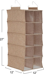 Household Essentials 10‑Pocket Hanging Shoe Organizer with Side‑by‑Side Canvas Storage and 2 Hooks for Support, Beige