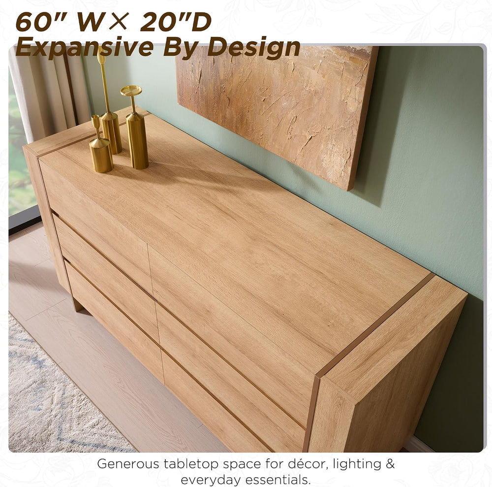 OKD 60" Modern 6 Drawer Dresser for Bedroom, 20" Depth for More Sto...
