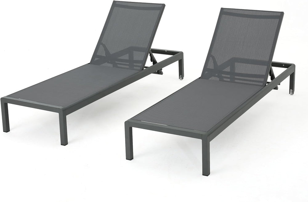 Christopher Knight Home Cape Coral Outdoor Aluminum Chaise Lounges with Mesh ...