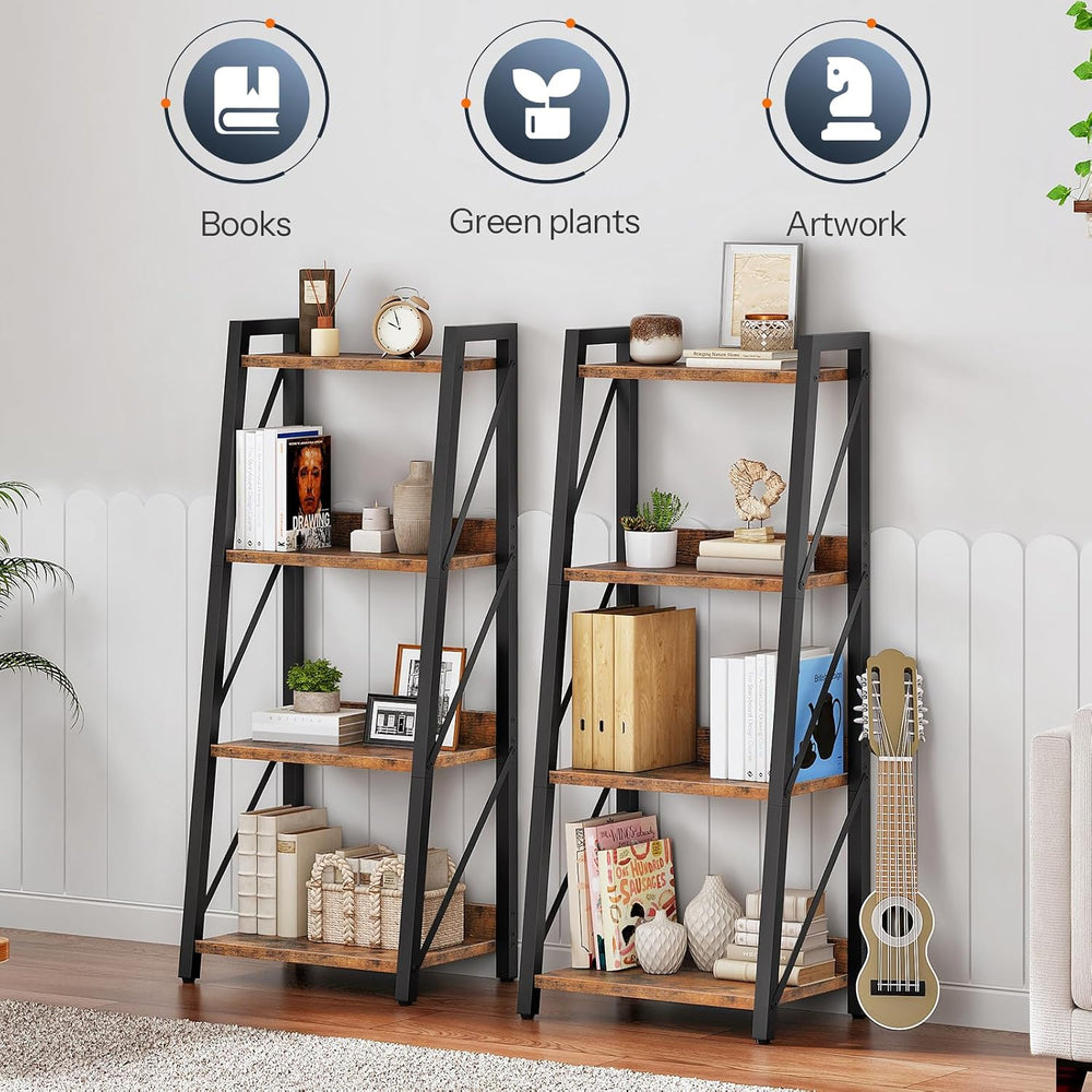HOOBRO Ladder Shelf, 4-Tier Bookshelf, Corner Bookcase, Freestanding Storage ...