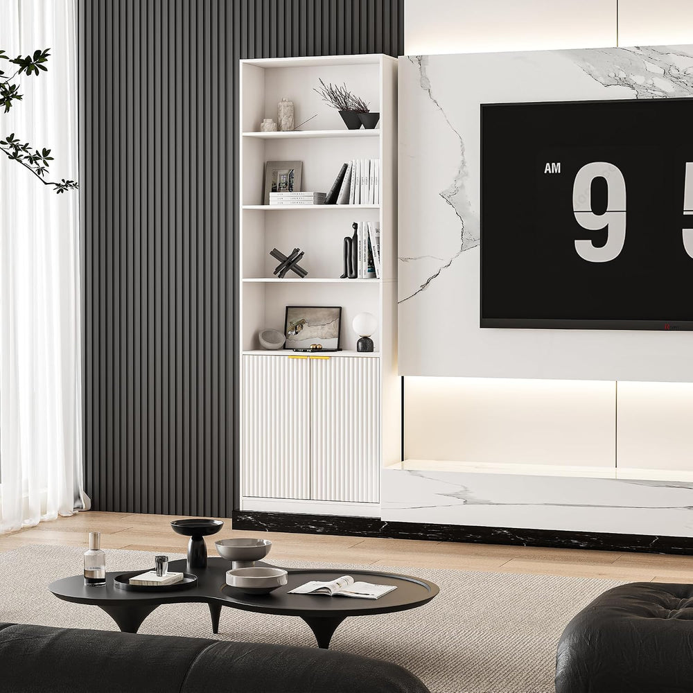 INNOD 69" Tall Book Shelve Bookcases with Doors, Floor Standing 6 Shelf ...