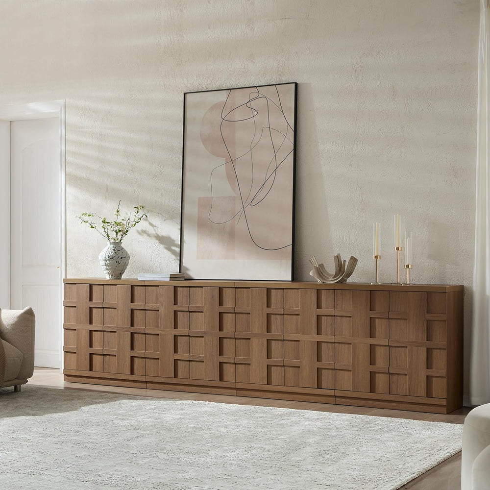 VividVibe Buffet Cabinet Sideboard with Storage, 93.9”Large 3D Woven Texture ...