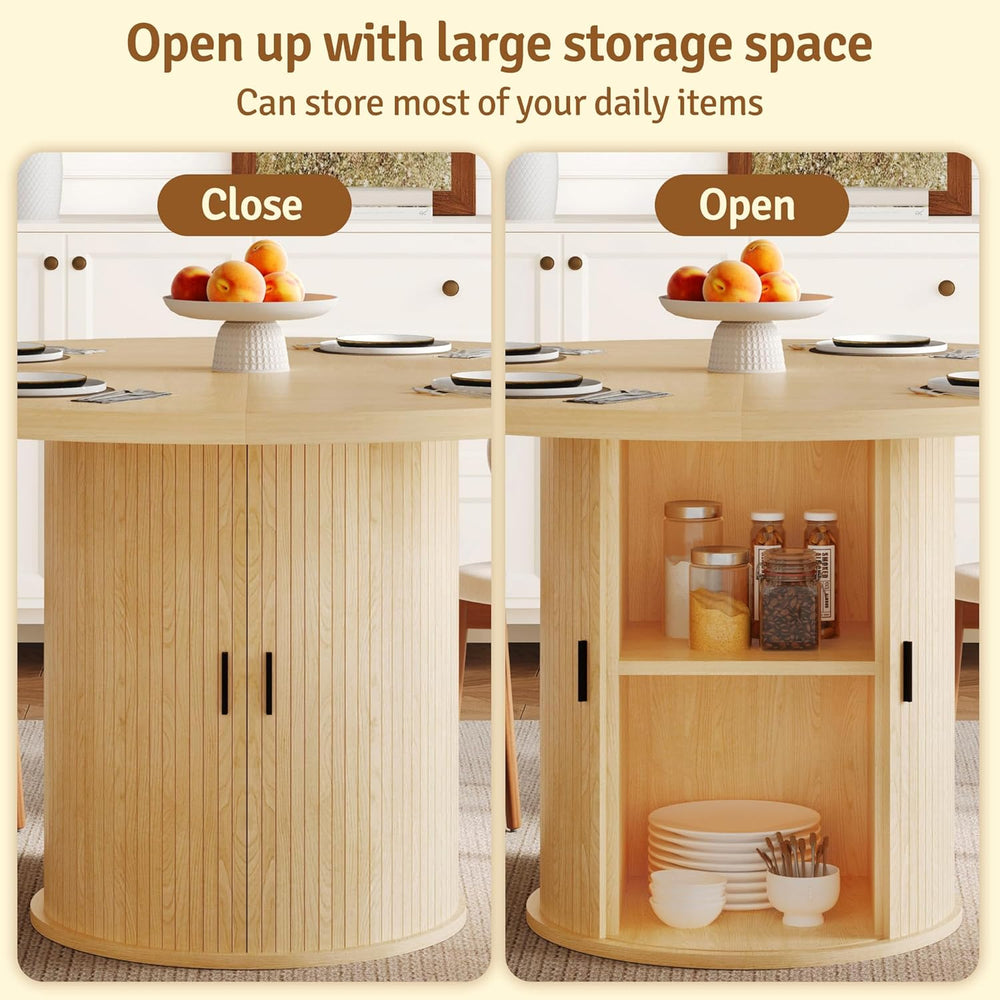 47 inch Round Dining Table for 4-6, Dinner Table with 2-Layer Storage Shelf, ...
