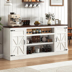 XVD 75" Farmhouse Coffee Bar with Charging Station, Sideboard Buffet with Large Storage, Wood Storage Cabinet with Adjustable Shelves for Kitchen, Living Room, Rustic White