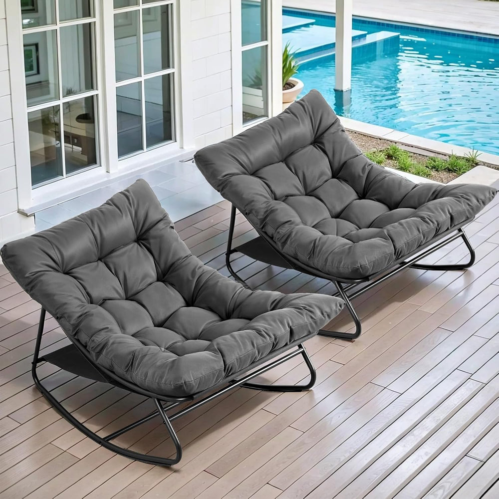 Outdoor & Indoor Oversized Rocking Chairs Set of 2 with Thick Cushions | ...
