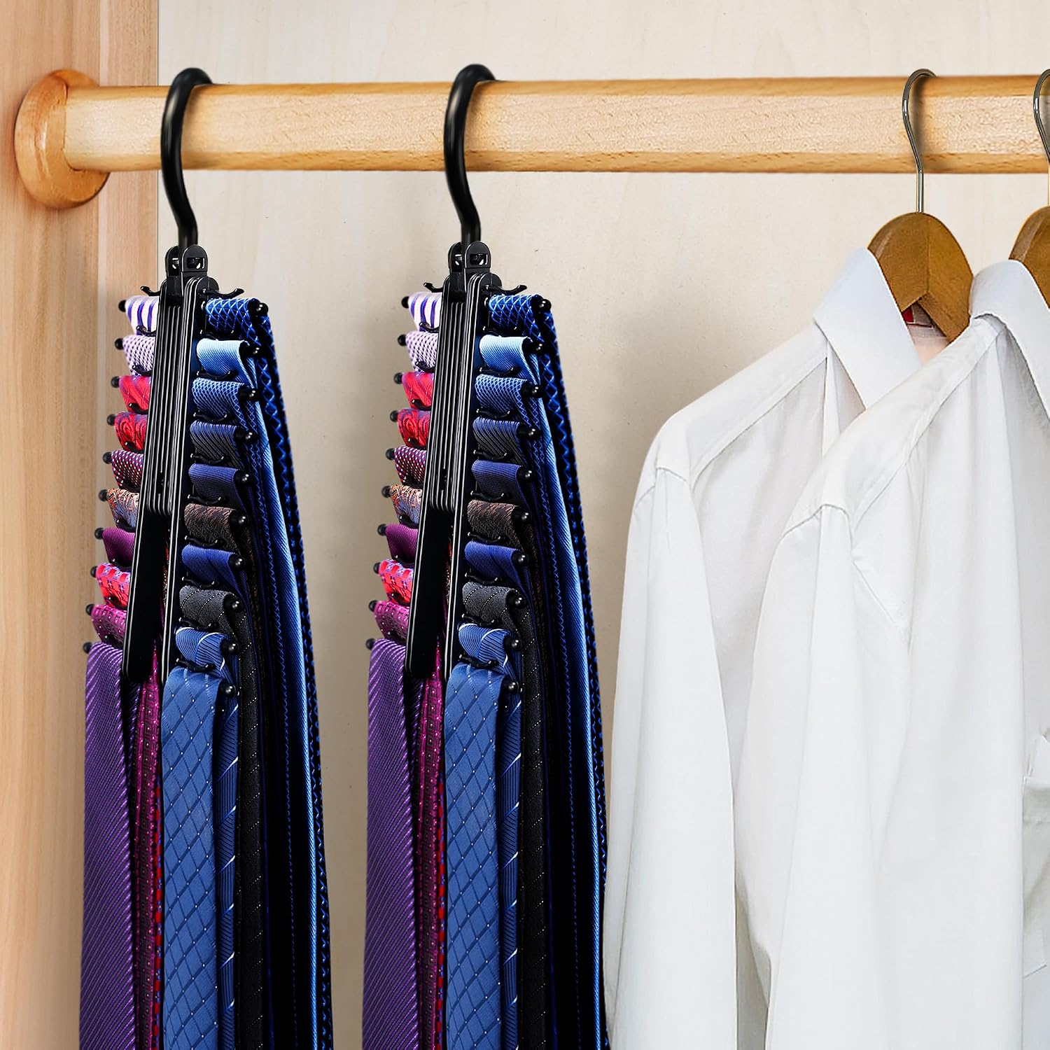 IPOW Upgraded 2 PCS See Everything Cross X 20 Tie Rack Holder,Rotate to Open/Close Tie and Belt Hanger with Non-Slip Clips,360 Degree Swivel Space Saving Organizer
