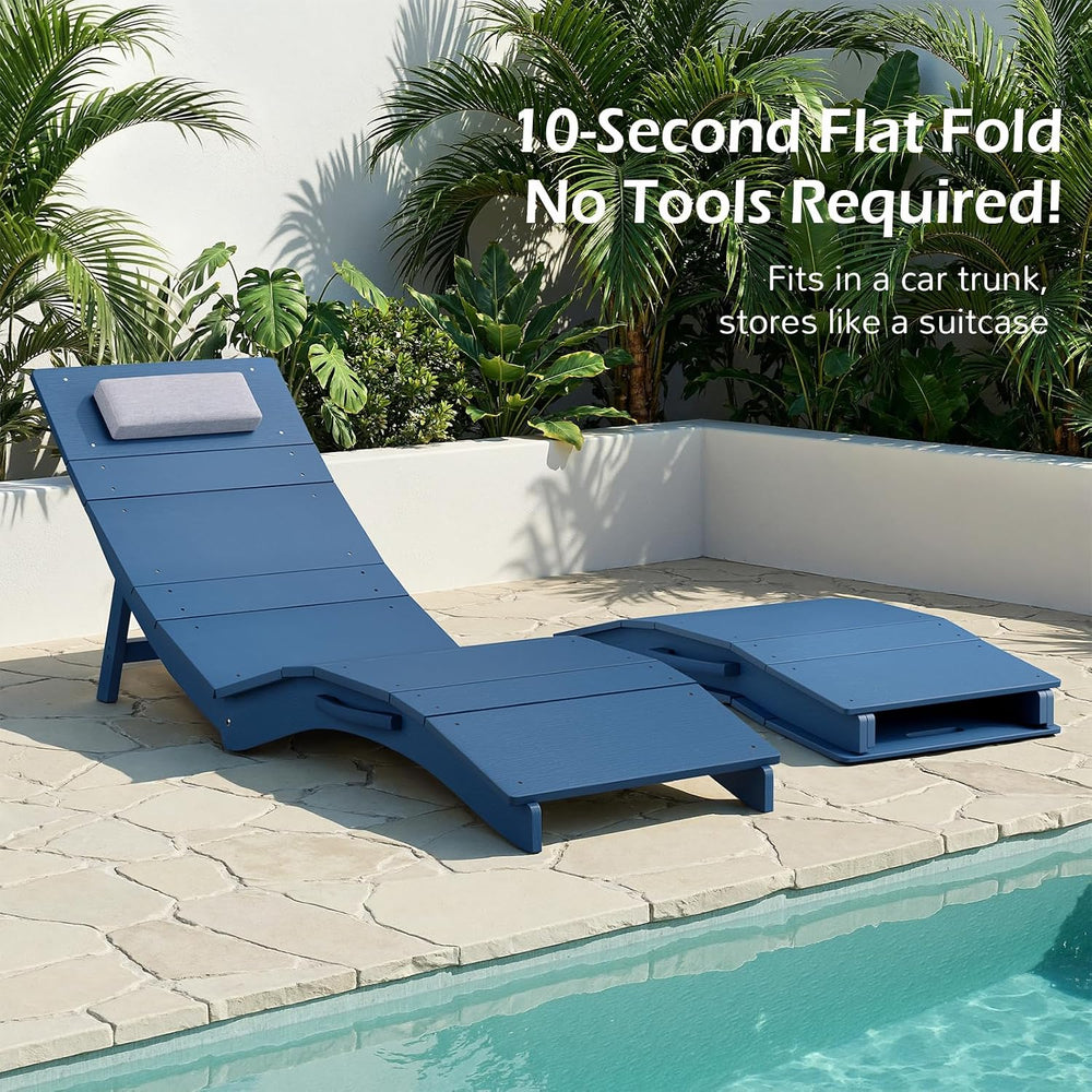 Stoog Folding Pool Lounge Chair, HIPS Outdoor Anti-Floating Recliner with Hea...