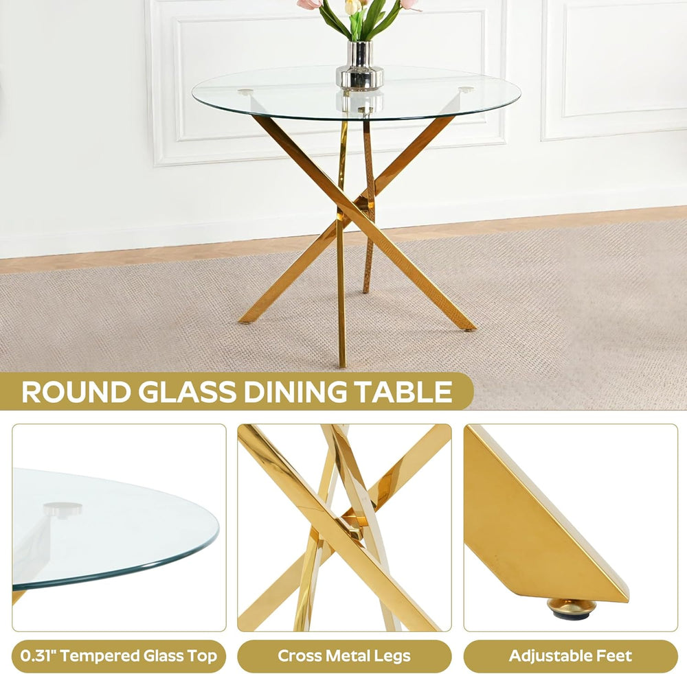 36" Round Dining Table Set for 4, Small Round Kitchen Table with 4 Boucl...