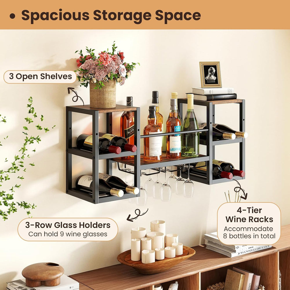 GIANTEX Wine Rack Wall Mounted, 3-Tier Metal Hanging Wine Rack with 3 Glass H...