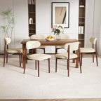 Wooden Dining Chair Set of 4, Modern Dining Chairs with with Curved Back, Linen Fabric Upholstered Kitchen Room Chairs with Adjustable Legs for Farmhouse Dining Living Room,Beige