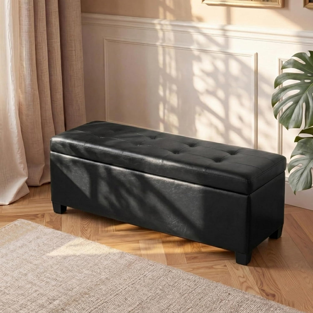 Asense Storage Ottoman Bench,42 inch Wide Upholstered Faux Leather Rectangula...
